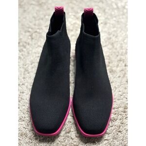 VIVIAIA Women Black Knit Elastic Slip On Ankle Boots Pink Sole Size 38